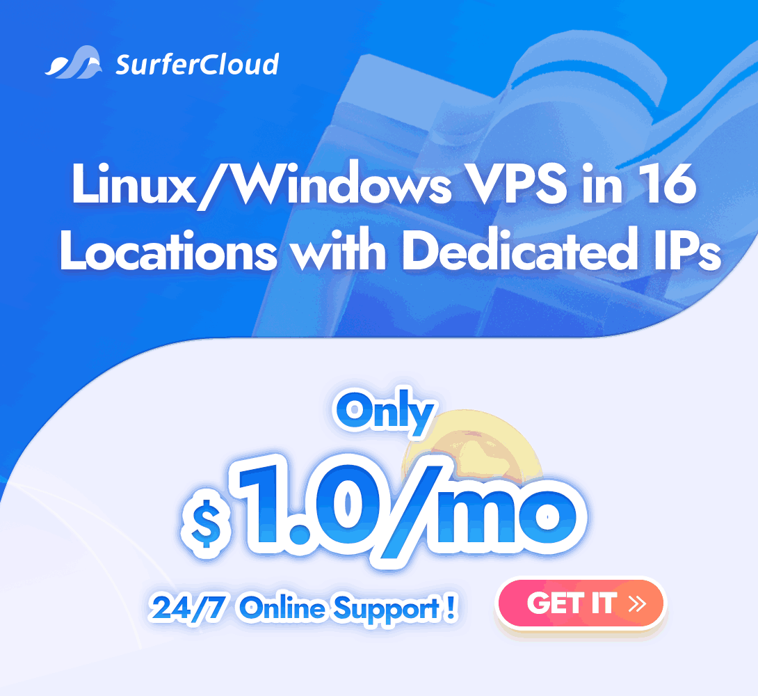 Buy $1.0/First Month VPS Hosting by SurferCloud